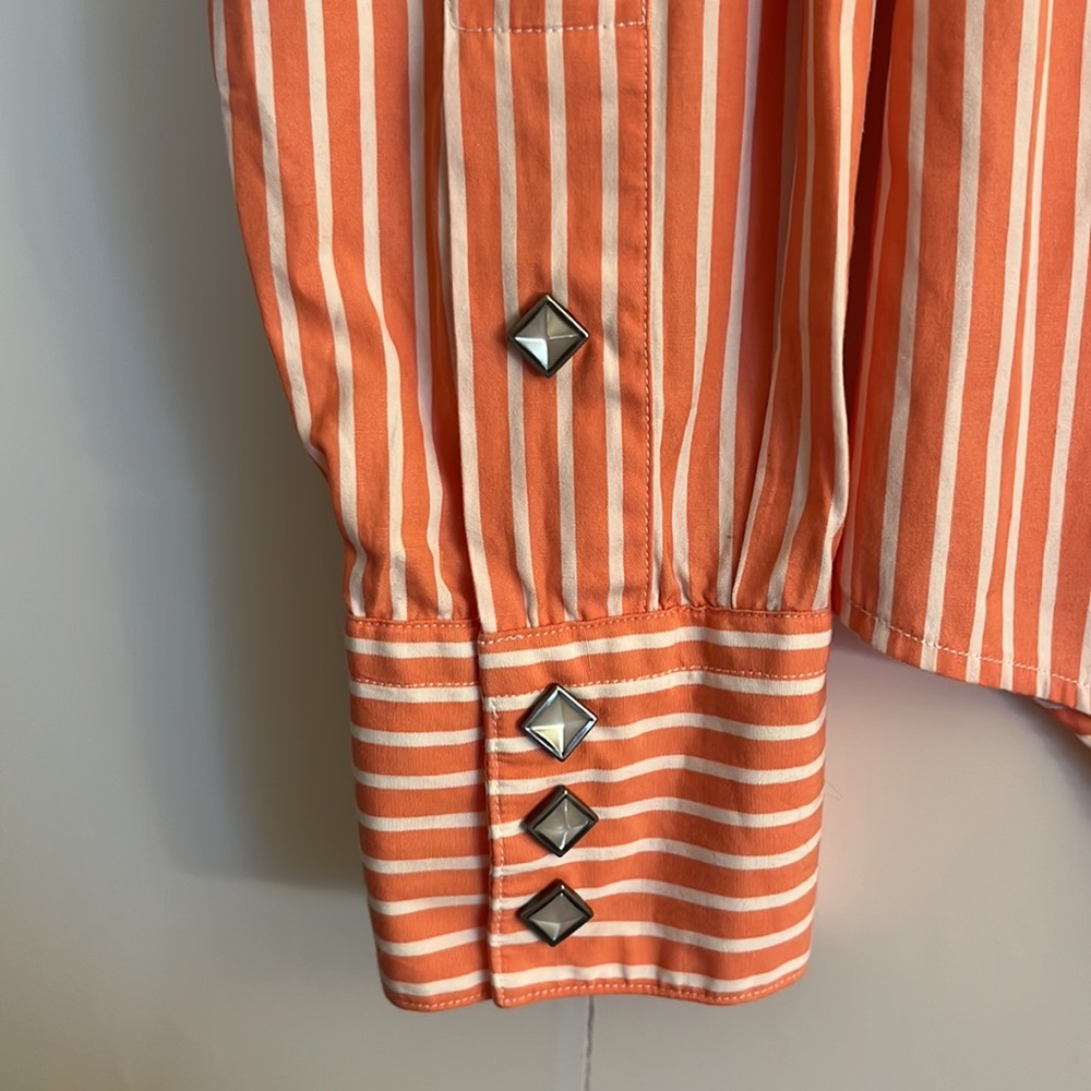 Ralph Lauren Blue Label Western Pearl Snap Button Shirt Size 4 Pink White Stripe - Picture 3 of 8